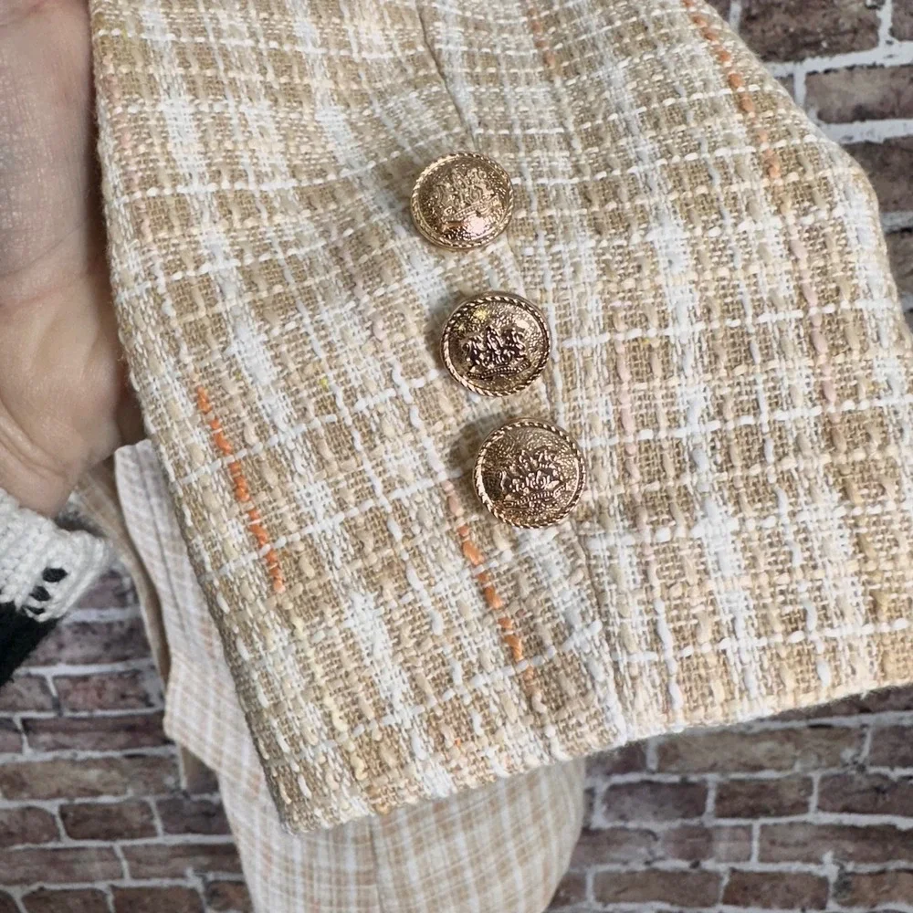 Attitude Unknown Women's Beige‎ NWOT Tweed Double Breasted Blazer Jacket Size M - Picture 11 of 16